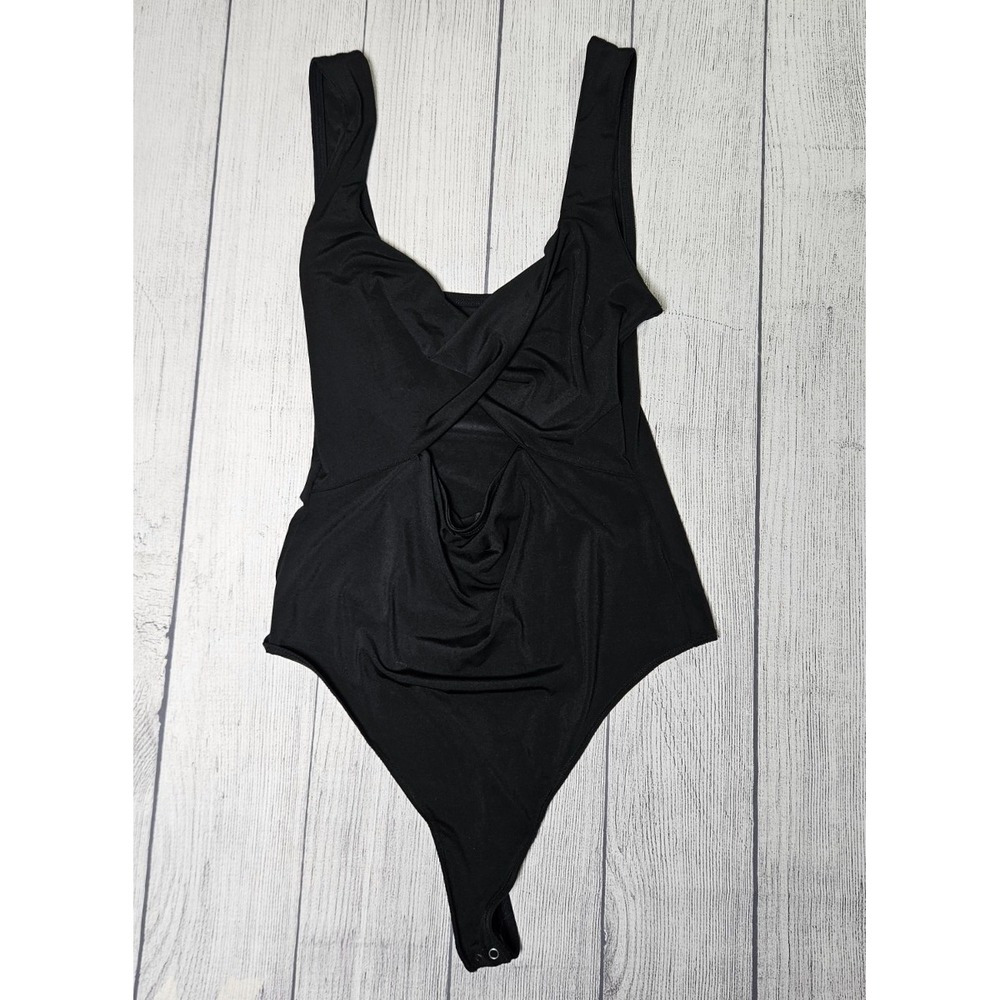 Abercrombie & Fitch Bodysuit Womens Large Black Stretch Scoop Neck Sleek Fit